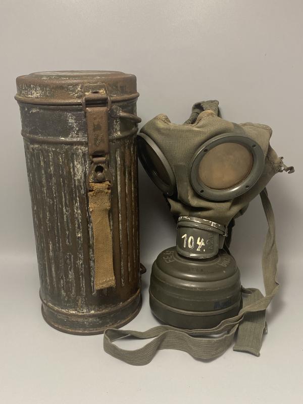 German Army Gas Mask & Tin Winter White Washed