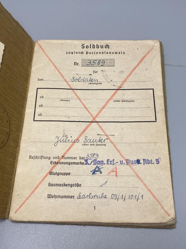 German Army Soldbuch Soldat Julius Sauter KIA Würzburg 1945