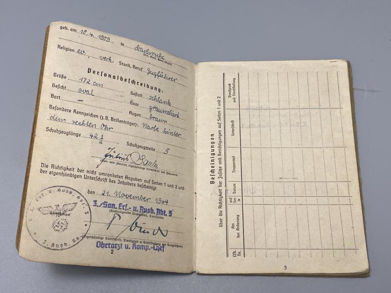 German Army Soldbuch Soldat Julius Sauter KIA Würzburg 1945