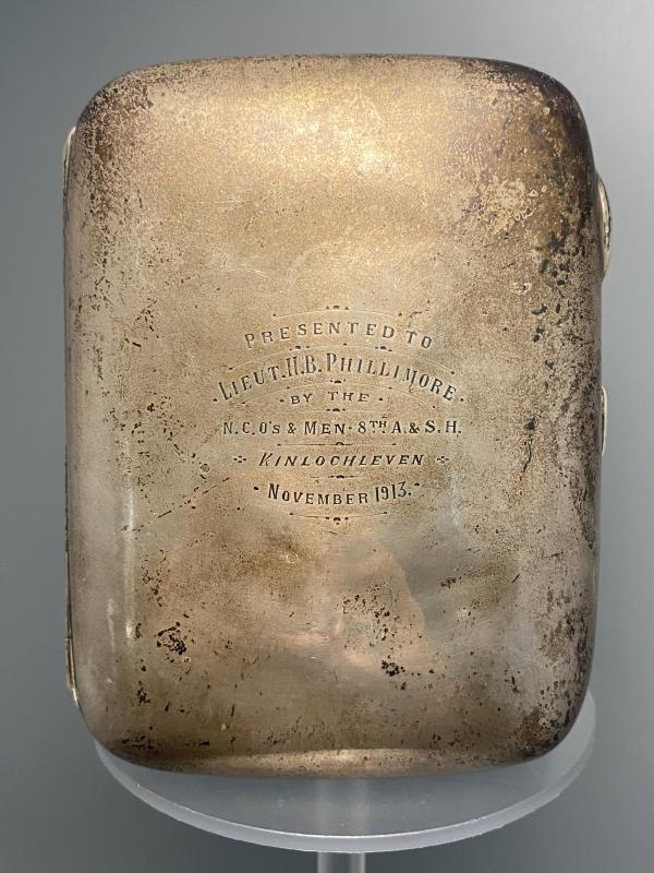 Sterling Silver 1913 Cigarette Case Presented To Lieut. Phillimore 8/A&SH 1913 Killed in Action 1915
