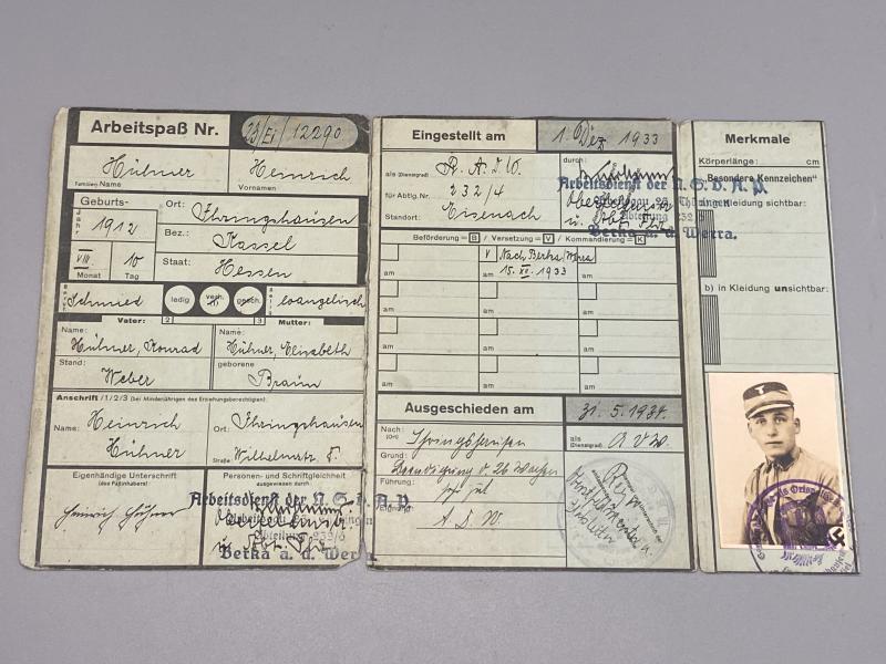 RAD Membership Book December 1933 Former SA member Heinrich Hübner