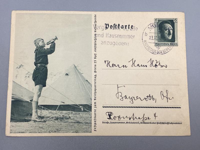 Hitler Youth Postcard 6X4 Inches Dated 1937