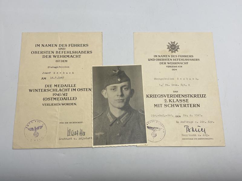 Pair of German Award Citations To Obergefreiten Seebach