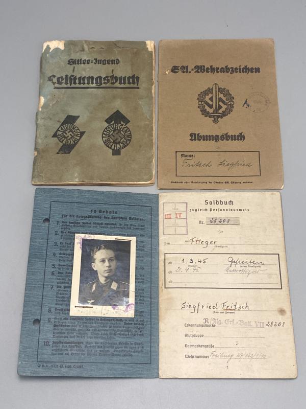 Luftwaffe Soldbuch Siegfried Fritsch Gren.Regt.592 325th Infantry Division “Jutland” 1.Fallschrim Armee With Proficiency Badge Book & HJ Leistungsbuch