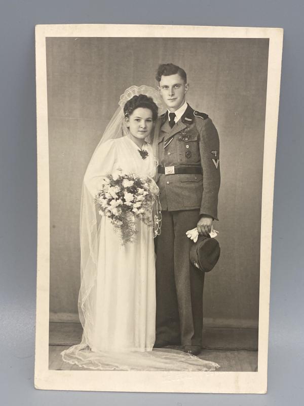 Waffen SS Mountain Troop With Wife Wedding Day 1944 Postcard Size