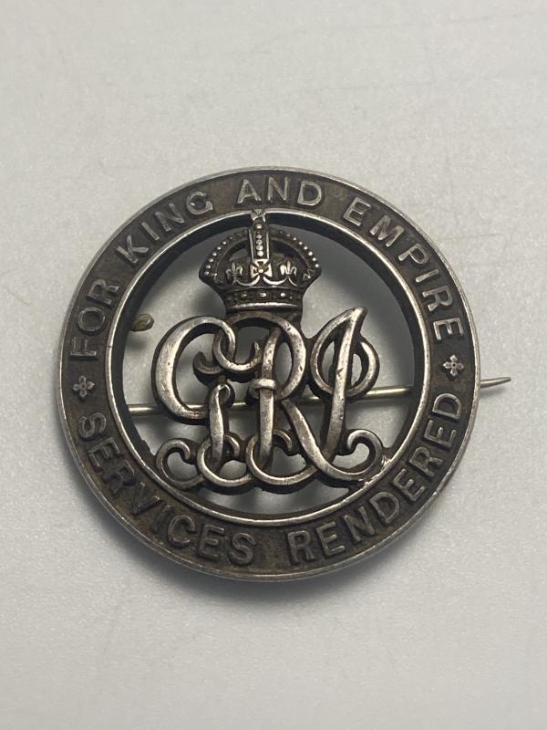 WW1 Services Rendered Silver Pin Badge