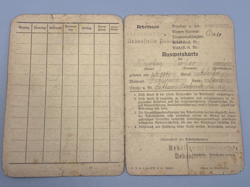 WW2 Polish Workers Card 1942 Litzmannstadt Nazi Occupation