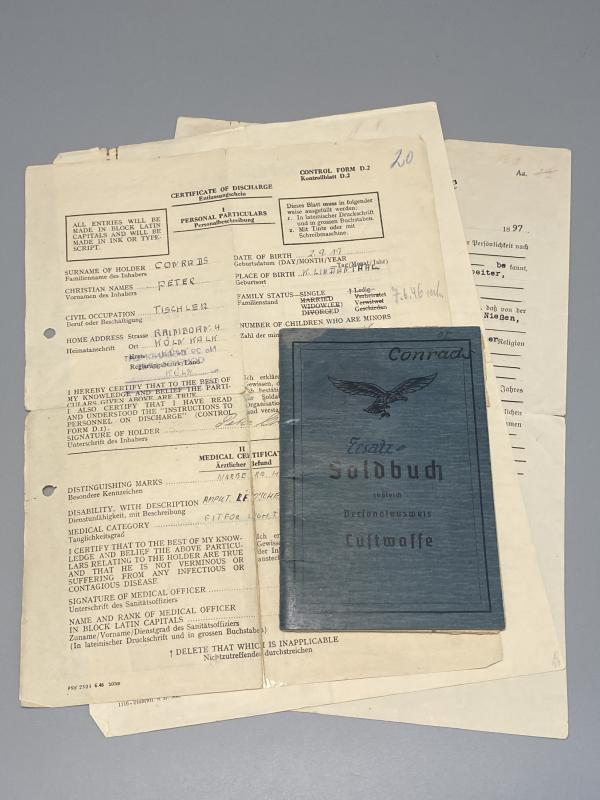 German Luftwaffe Soldbuch Feldwebel Peter Conrads Luftnachtrichten Kp.Z.b.V.5
