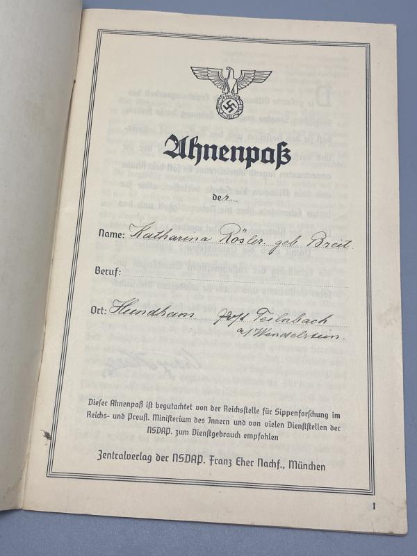 German “Ahnenpaß” Used to Prove Racial Purity