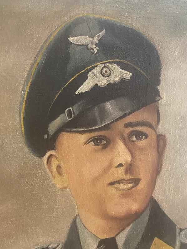 Luftwaffe Pilot Oil Painting 61X51cm Signed A.Hingerath