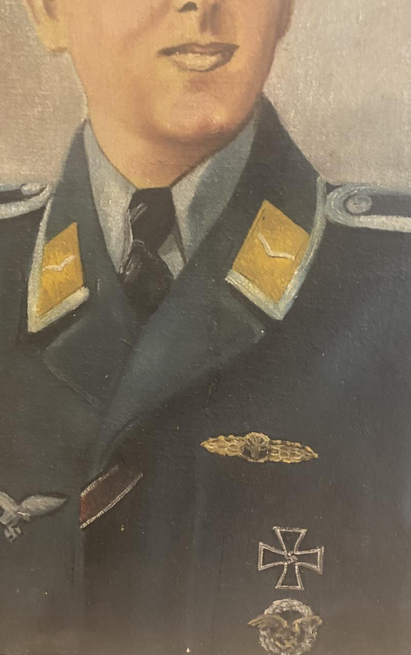 Luftwaffe Pilot Oil Painting 61X51cm Signed A.Hingerath