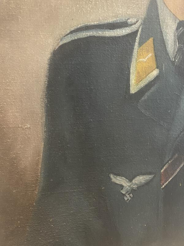 Luftwaffe Pilot Oil Painting 61X51cm Signed A.Hingerath