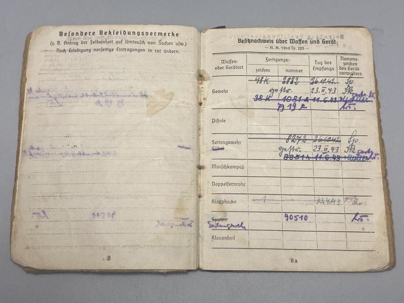 German Army Soldbuch Ob.Gefr Alfred Maassen 3./Bb.49 Artillery