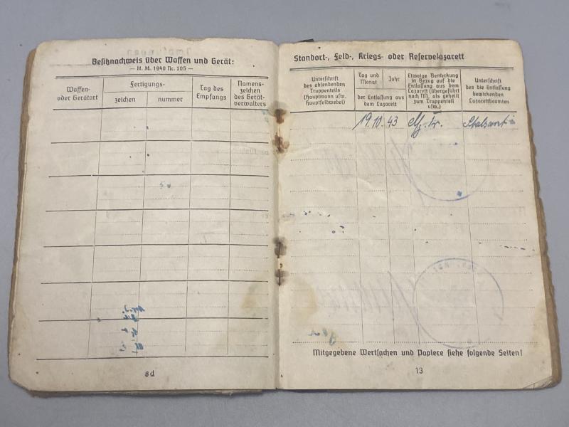 German Army Soldbuch Ob.Gefr Alfred Maassen 3./Bb.49 Artillery