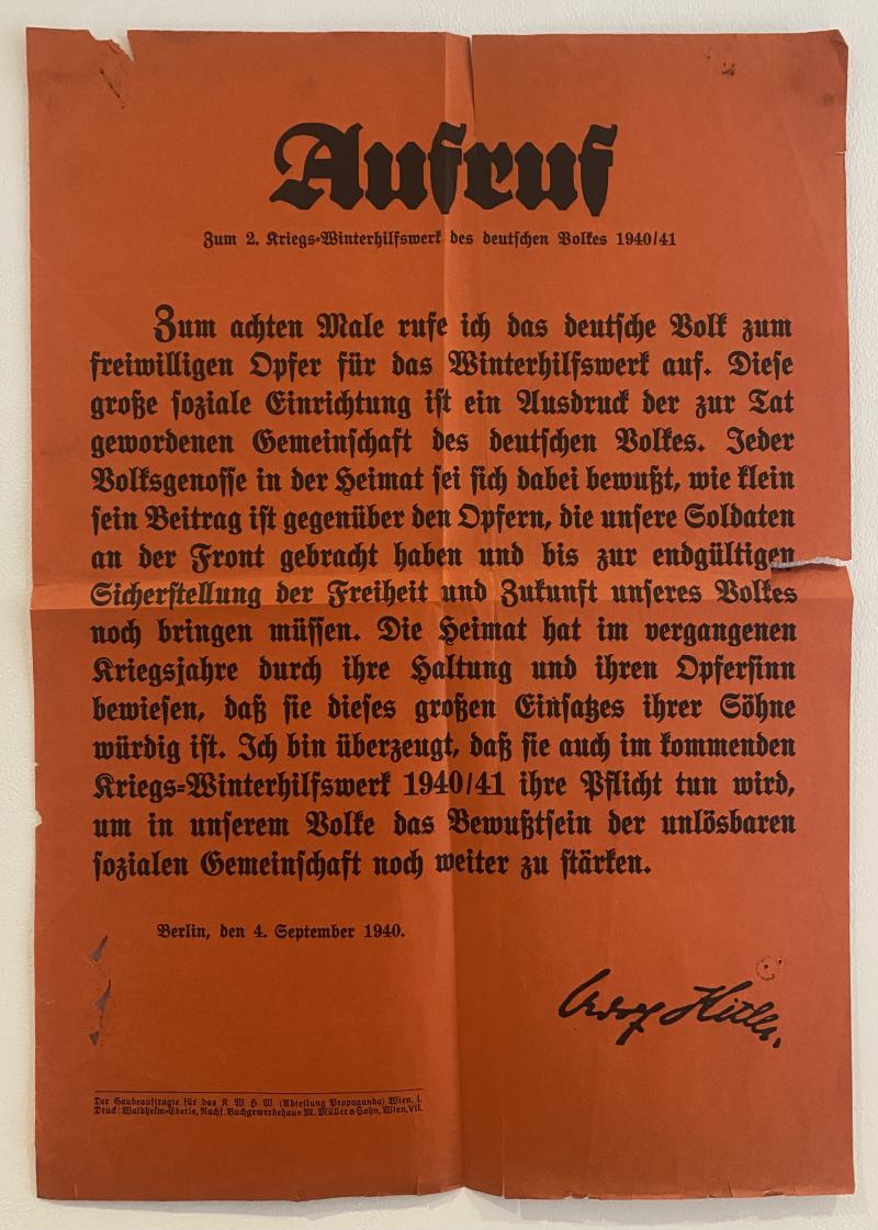 1940/41 WHW Charity Relief Poster