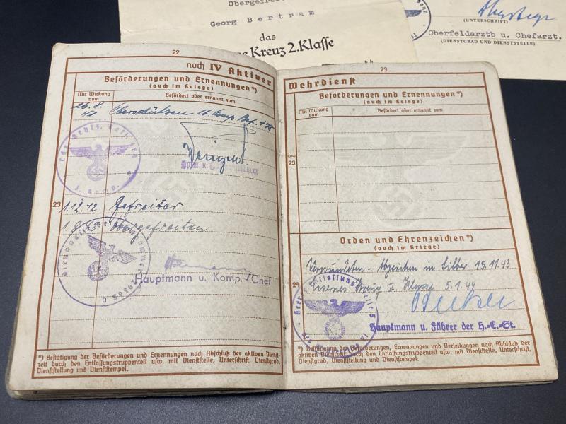 German Army Wehrpass Obergefreiter Georg Bertram 3rd ID & Citations
