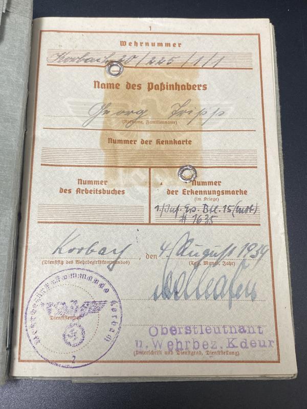 German Army Wehrpass KIA Russia 1944 Obergefreiter Georg Tripp 1./Div.Füs.Btl.131