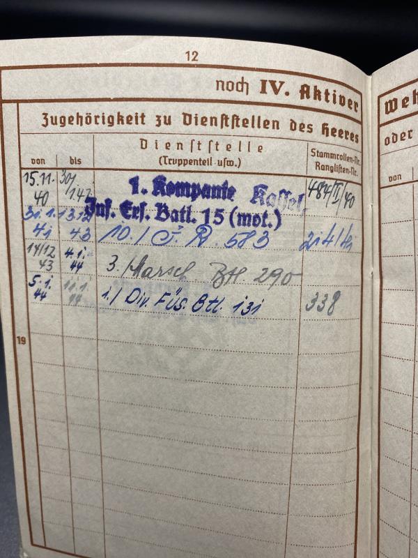 German Army Wehrpass KIA Russia 1944 Obergefreiter Georg Tripp 1./Div.Füs.Btl.131