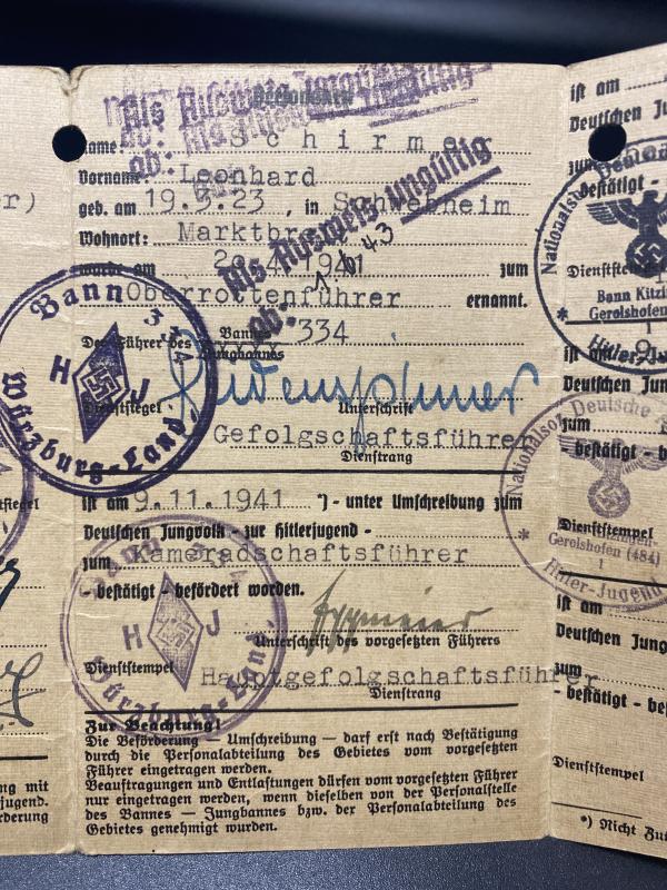 HJ Fuhrerausweis Leonhard Schirmer With Leistungsbuch & Woven Silver Proficiency Badge