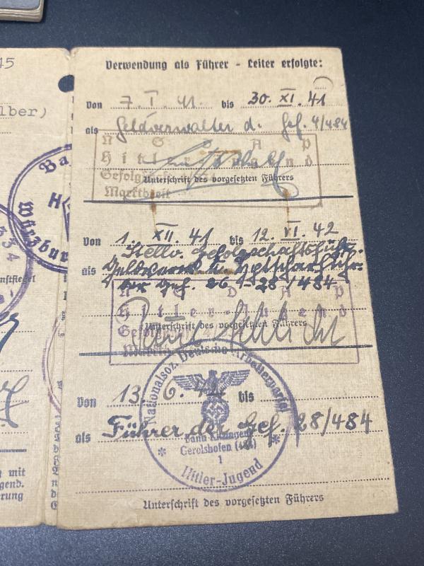 HJ Fuhrerausweis Leonhard Schirmer With Leistungsbuch & Woven Silver Proficiency Badge