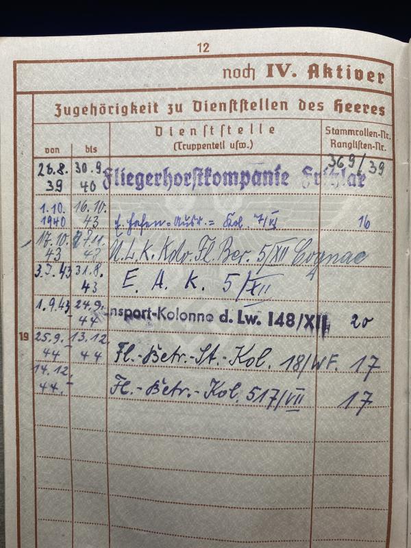 Luftwaffe Wehrpass Unteroffizier Oswald Semmler