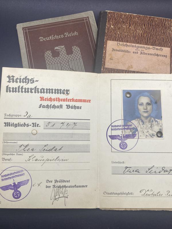 Reichskulturkammer Book Actress Thea Seidat Including Arbeitsbuch & Family Pension Book