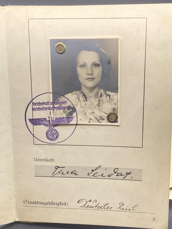 Reichskulturkammer Book Actress Thea Seidat Including Arbeitsbuch & Family Pension Book