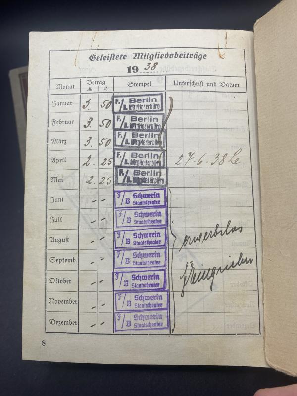 Reichskulturkammer Book Actress Thea Seidat Including Arbeitsbuch & Family Pension Book