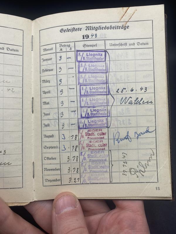 Reichskulturkammer Book Actress Thea Seidat Including Arbeitsbuch & Family Pension Book