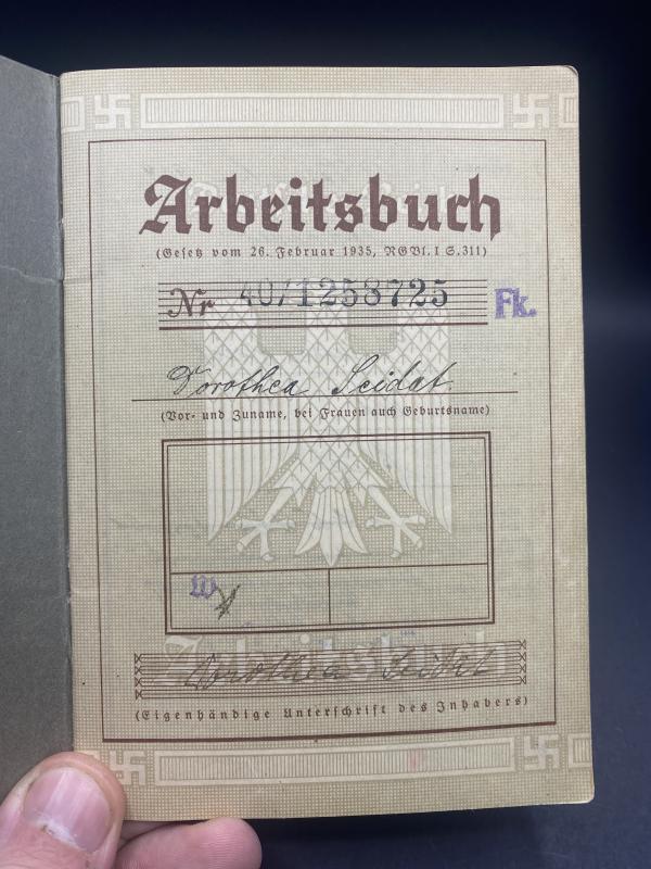 Reichskulturkammer Book Actress Thea Seidat Including Arbeitsbuch & Family Pension Book