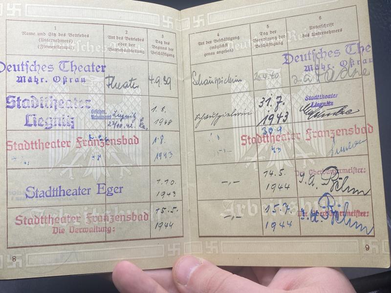 Reichskulturkammer Book Actress Thea Seidat Including Arbeitsbuch & Family Pension Book