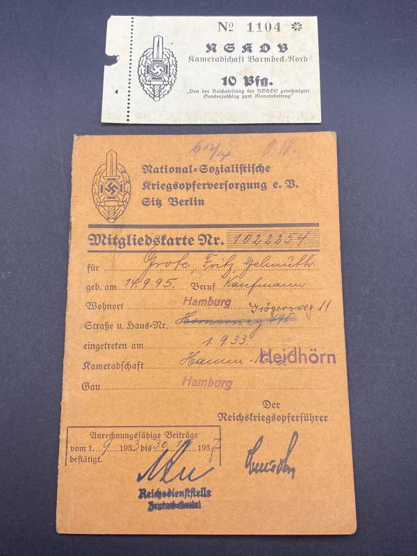 Third Reich NSKOV Membership Booklet