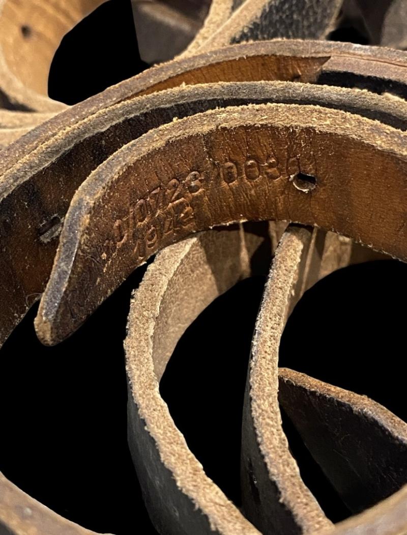 German Army Black Leather 50cm Utility Strap Wartime Dated/Coded