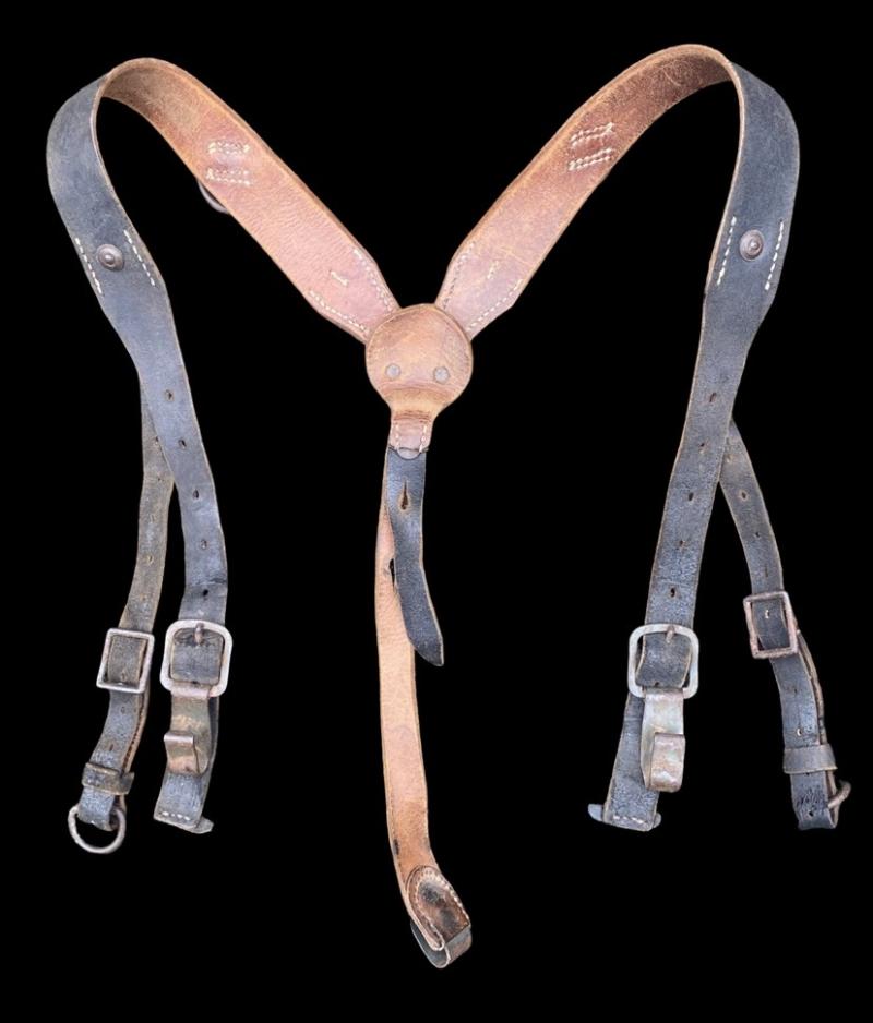 German Army Late War RBN Black Leather Y Straps