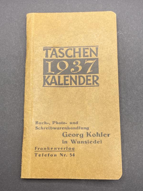 Unused 1937 German Taschen Kalender