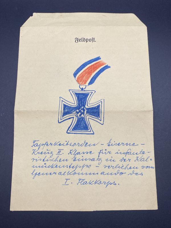 Unique Iron Cross Second Class Feldpost Letter Drawing 1943
