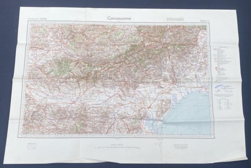 1936 German Army Map Carcassonne, France 1/200,000