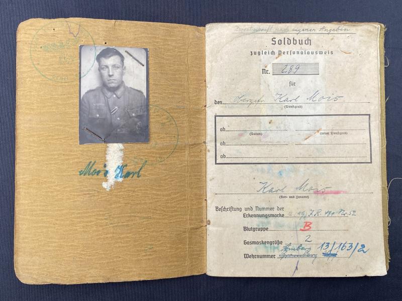 German Army Soldbuch Obergefreiter Karl Mois 246VGD Ardennes & Aachen