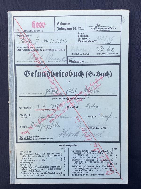 German Army Soldiers Health Record Book (Pi.Btl.62)
