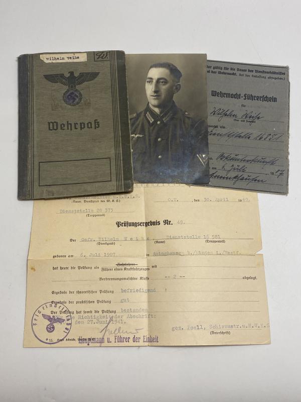 German Army Wehrpass Wilhelm Weihe With Drivers Licence & Drivers Award