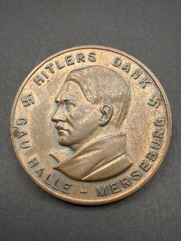 Hitlers Dank Gau Halle-Merseburg 1933/34 Tombak Coin