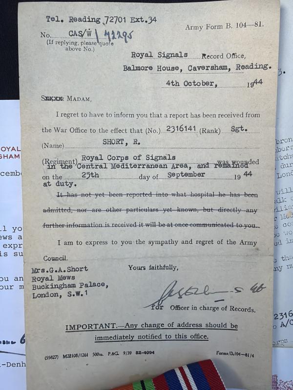 Medals & Papers Buckingham Palace Staff 2316141 Sgt.R.Short RCoS