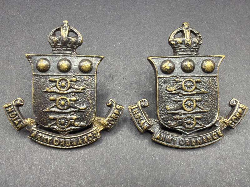 WW1 Indian Army Ordnance Corps Officers Bronze Collar Badges
