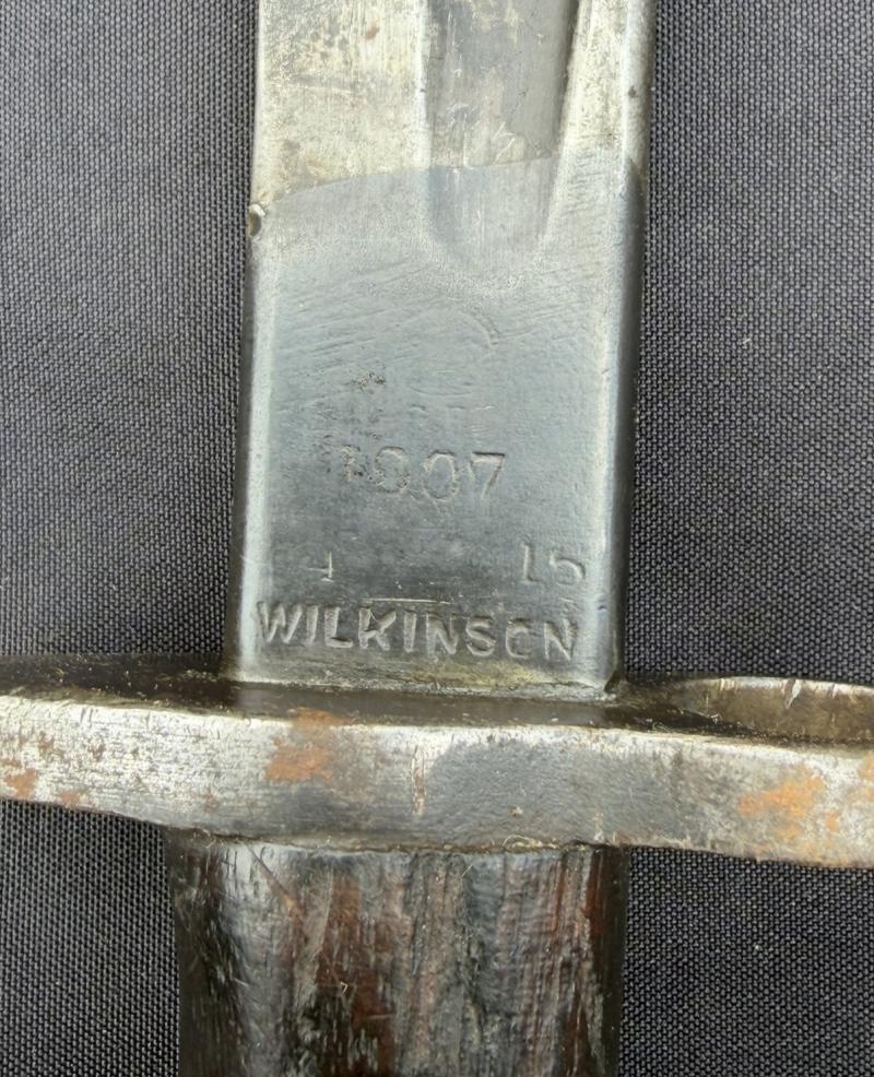WW1 1915 Dated British Pattern 1907 Wilkinson Bayonet With Dated & Unit Marked Frog