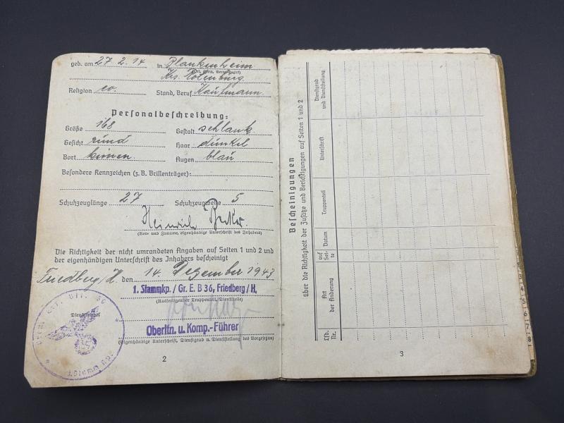 German Army Soldbuch Unteroffizier Heinrich Becker Gren.Regt.57 9th Infantry Division
