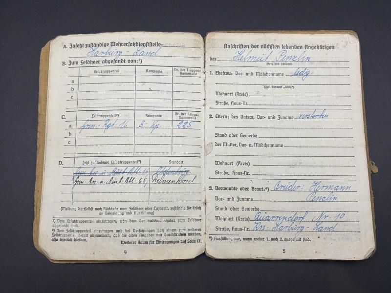 German Army Soldbuch Stabsgefreiter Helmut Penzlin Greece & Western Europe With Many Awards