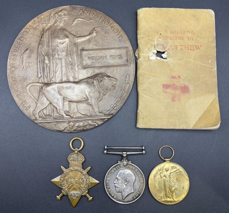 WW1 Medal Trio & Plaque 10477 Pte.W.King Yorkshire Regiment KIA 1916