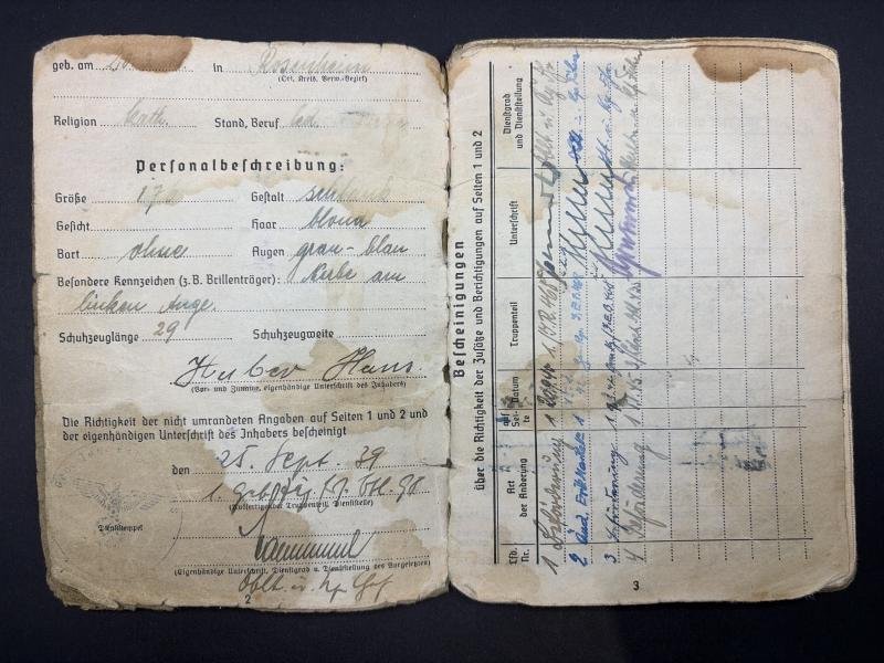 German Army Soldbuch Stabsgefreiter Johann Huber Inf.Regt.468/ Landeschutz Batl.435