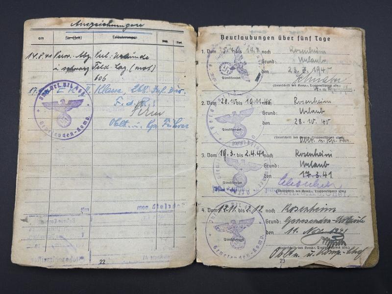 German Army Soldbuch Stabsgefreiter Johann Huber Inf.Regt.468/ Landeschutz Batl.435