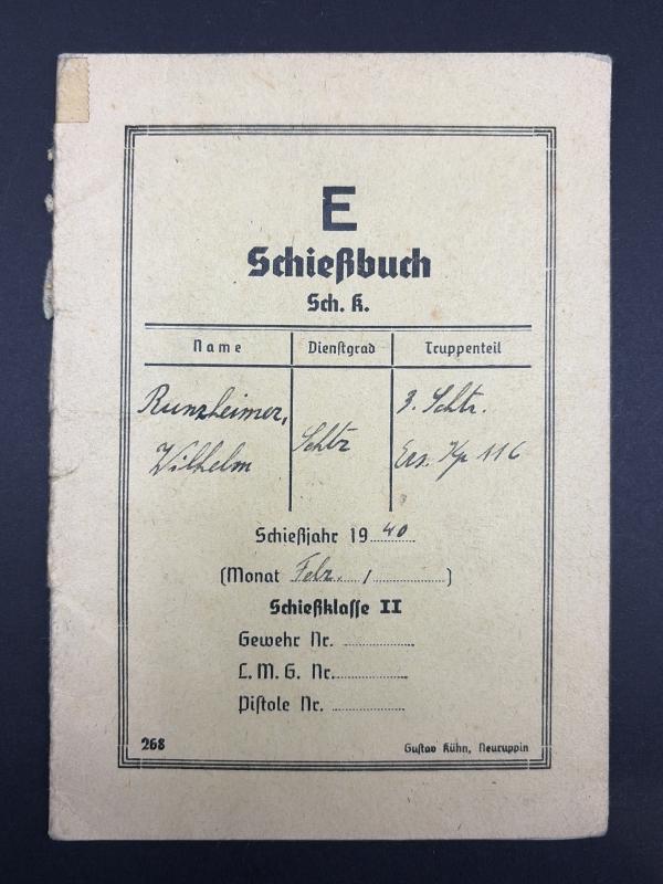 German Army Scheissbuch Shutze Wilhelm Rumzheimar 1940